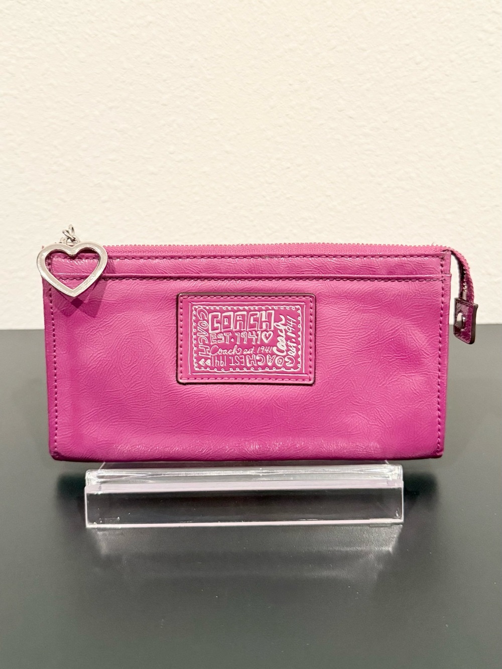 🩷 Coach Poppy Daisy Liquid Gloss Fuchsia Patent Leather Long Wallet